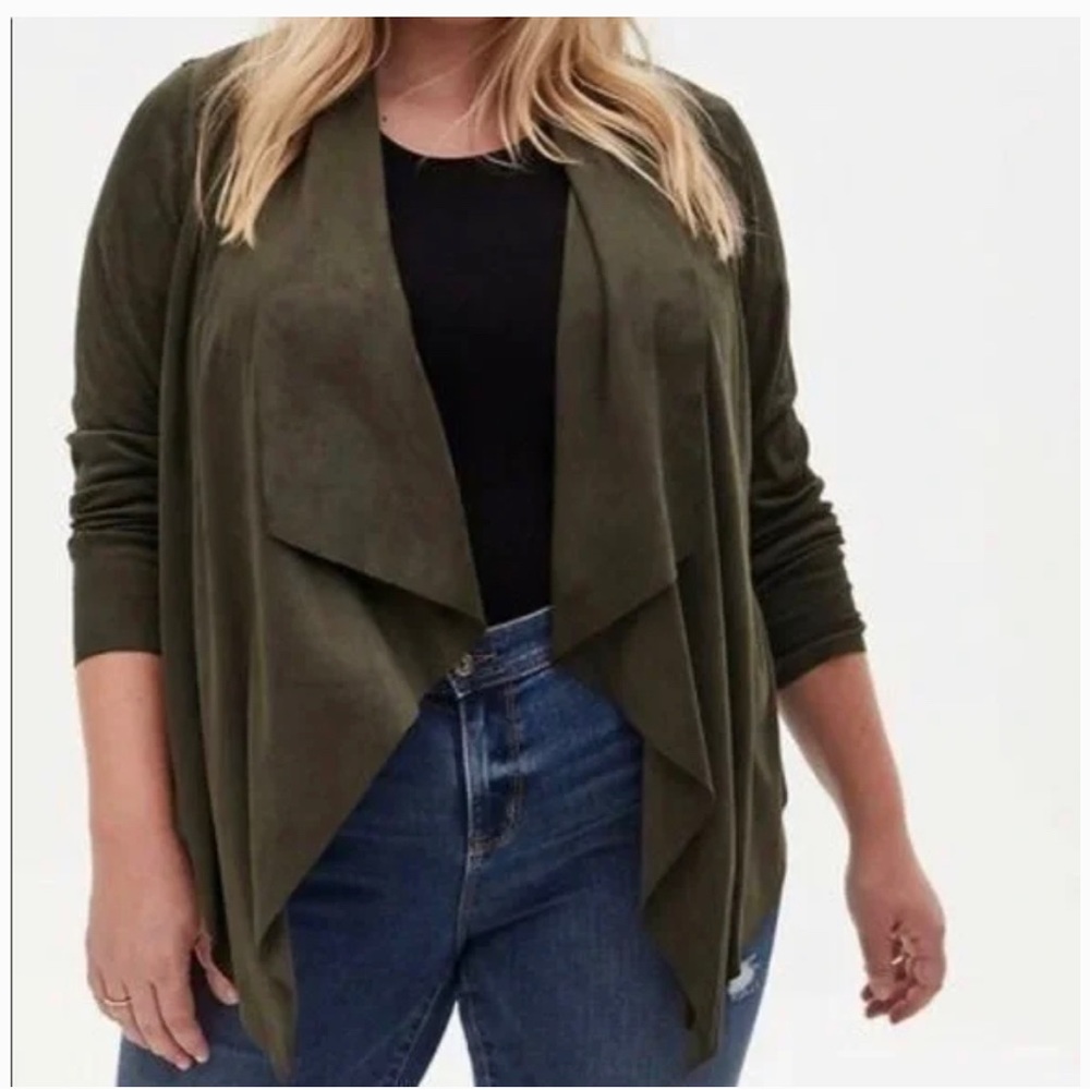 Torrid Dark Green Vegan Suede Waterfall Cardigan